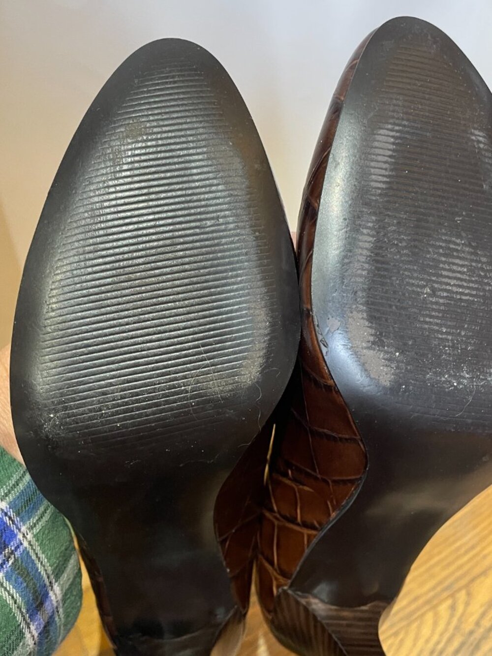 LAUREN Ralph Lauren Brown Leather Croc Embossed 3.75 Heel S 10 - Picture 7 of 9